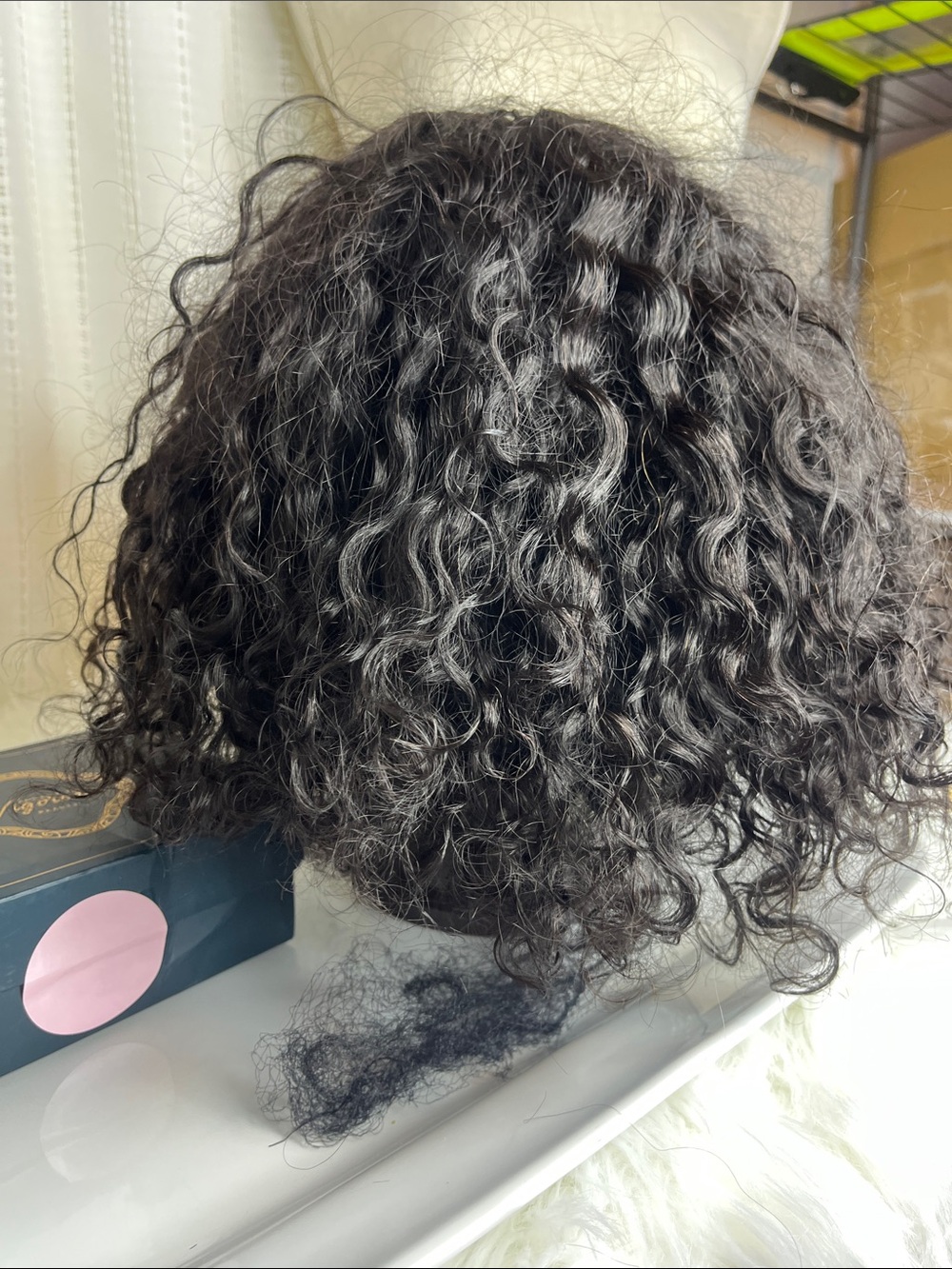 Curly Wool Wig 12" in Color 1B Human Hair - Picture 6 of 7